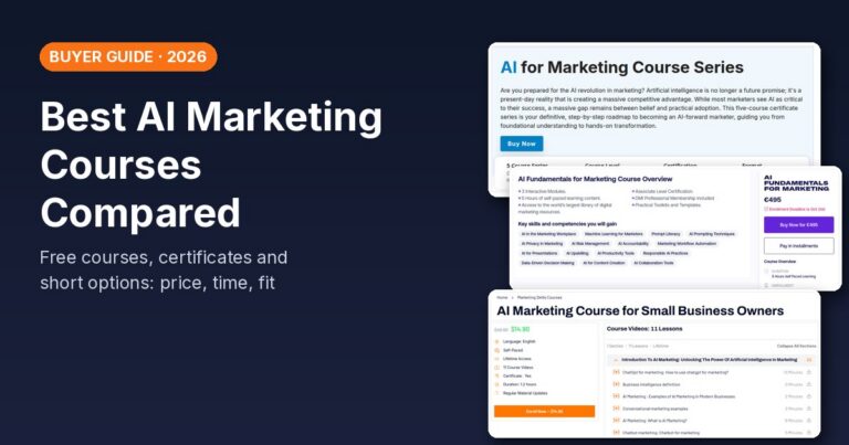 Best AI marketing courses compared: screenshots of AI Academy, Digital Marketing Institute and Easy Marketing School course pages